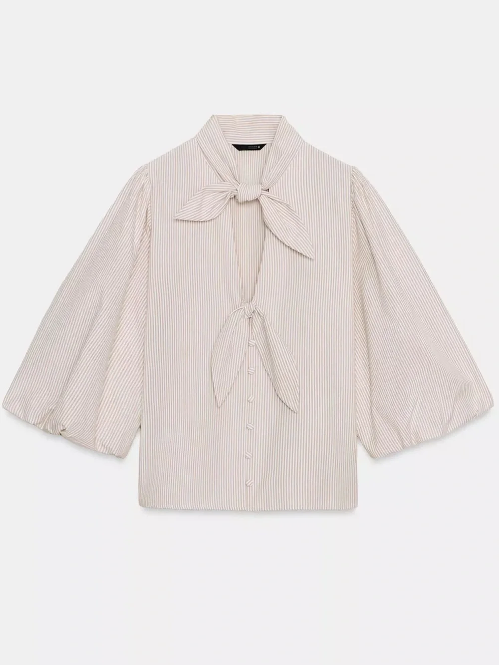 *New w/ tag* Zara Striped Tie Blouse. Size: XS. Color: Brown/White